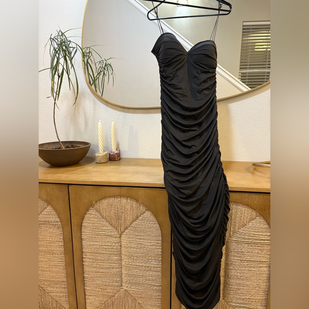 Oh Polly Black Strapless Ruched Dress